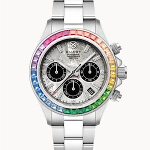 RARE NWT Duxot Accelero Meteorite Dial Rainbow Bezel Chronograph Watch